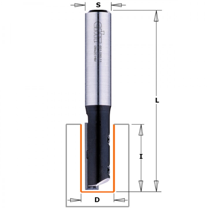 Прямая пазовая фреза со сменным ножом Z1 S=8 D=8x20 RH CMT 651.080.11