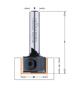 Прямая пазовая фреза со сменными ножами HM Z2 S=8 D=19x12 RH CMT 655.190.11