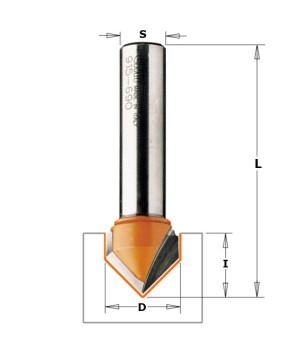 Фреза пазовая V-образная c углом 90° D=12,7 I=12,7 S=6,0 L=44,5 CMT 715.127.11