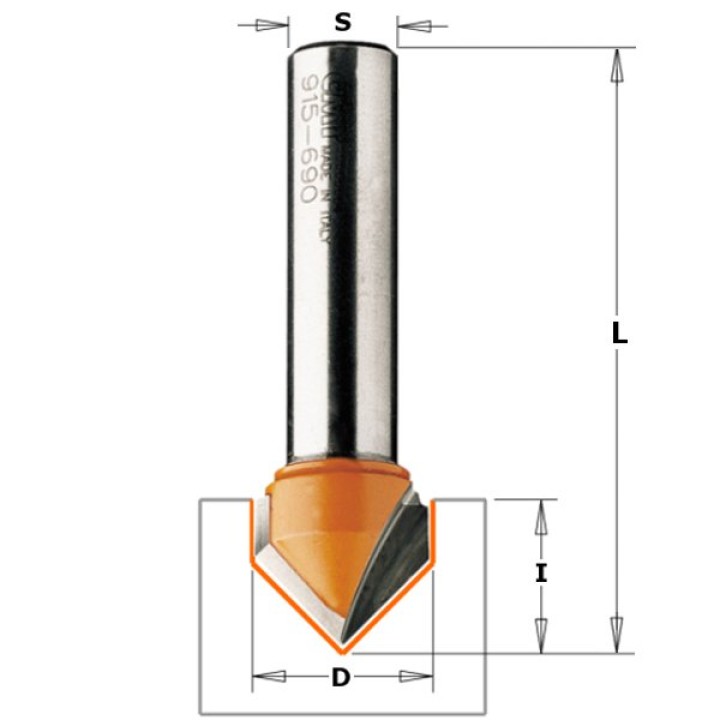 Фреза пазовая V-образная c углом 90° D=9,5 I=12,7 S=8,0 L=44,5 CMT 915.095.11