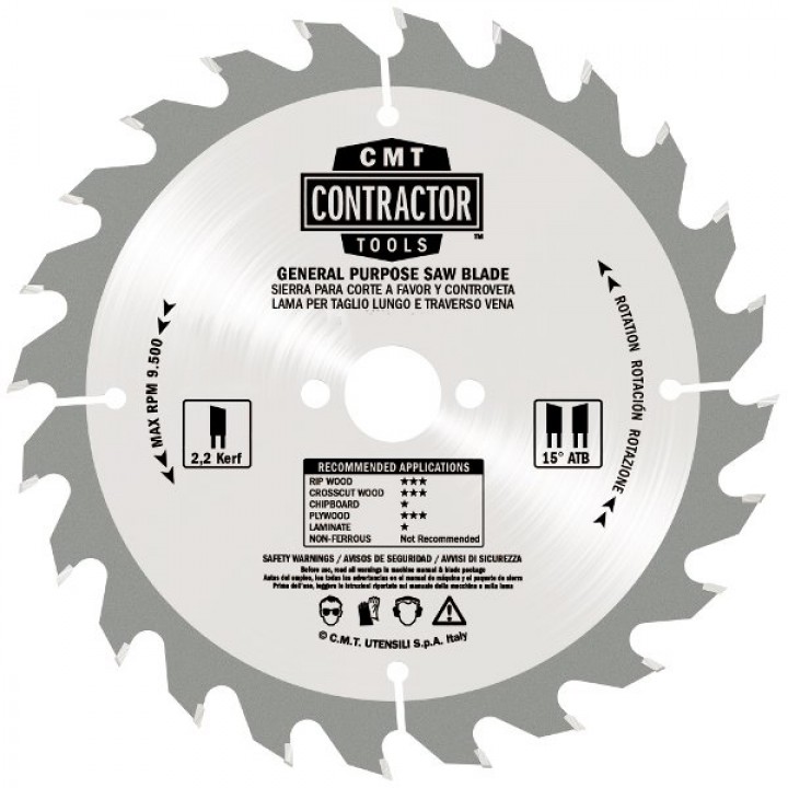 Комплект пильных дисков Contractor 216X30X2,4/1,6 15° ATB -5° Z=48 CMT K21648M-X10