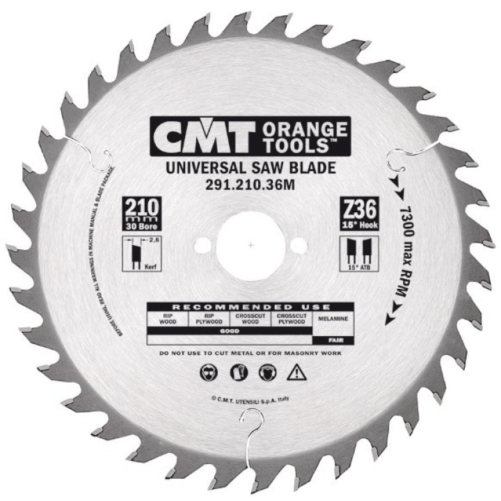 Пильный диск универсальный 210x30x2,8/1,8 15° 15° ATB Z=36 CMT 291.210.36M