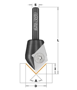 Фреза концевая со сменным ножом угловой паз 90° HW Z1 S=8 D=23x11x60 CMT 665.200.11