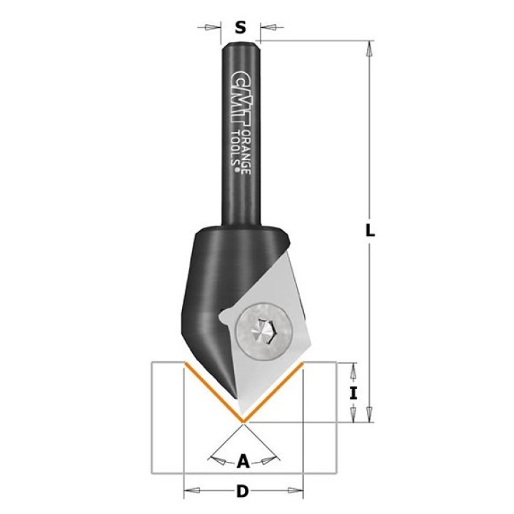 Фреза концевая со сменным ножом угловой паз 90° HW Z1 S=8 D=23x11x60 CMT 665.200.11