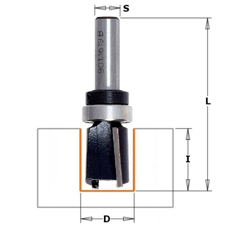 Фреза концевая пазовая D=16,0 I=19,0 S=8,0 L=54,0 CMT 901.1619B