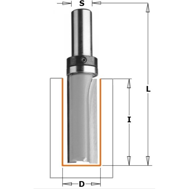 Фреза концевая обгонная с подшипником D=16,0 I=30,0 S=8,0 L=66,5 CMT 912.1632B