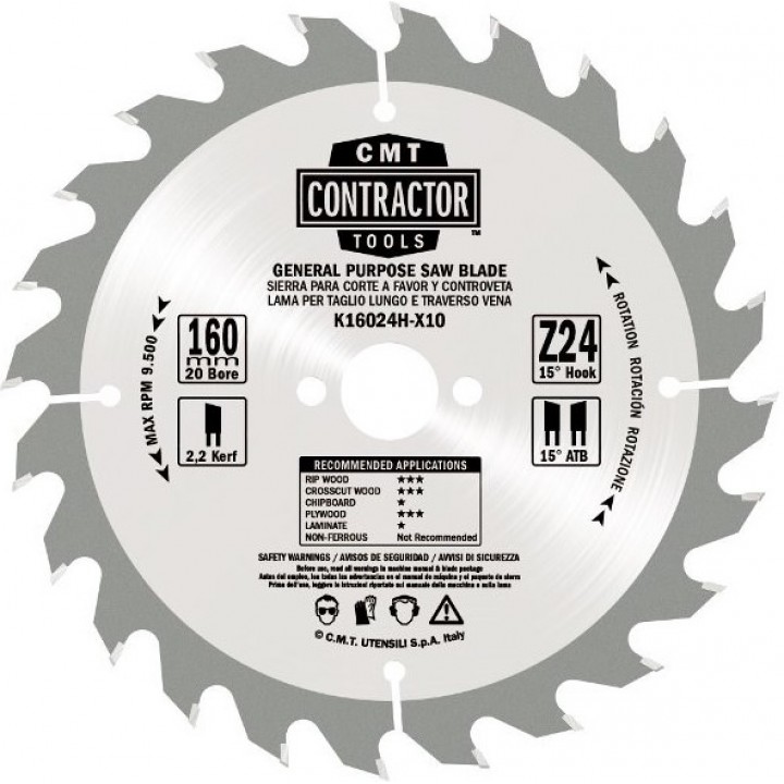 Комплект пильных дисков Contractor 160x2.2/1.4x20 Z24 ATB CMT K16024H-X10