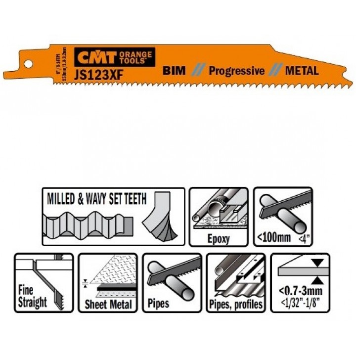 Пилки сабельные 5 штук для металла BIM 8-14TPI CMT JS123XF-5