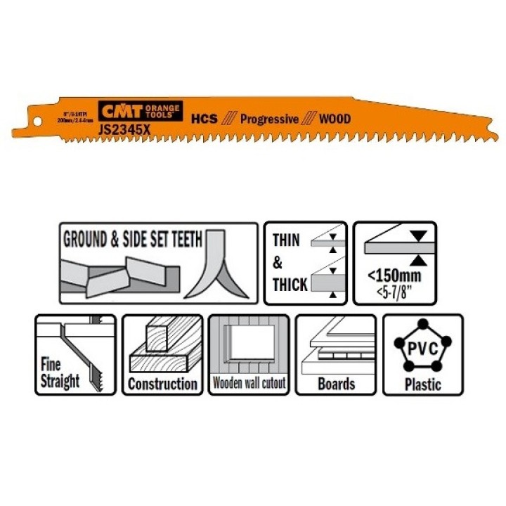Пилки сабельные 5 штук для дерева HCS 10TPI CMT JS2345X-5