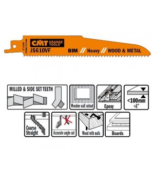 Пилки сабельные 5 штук для дерева и металла BIM 5-8TPI CMT JS610VF-5