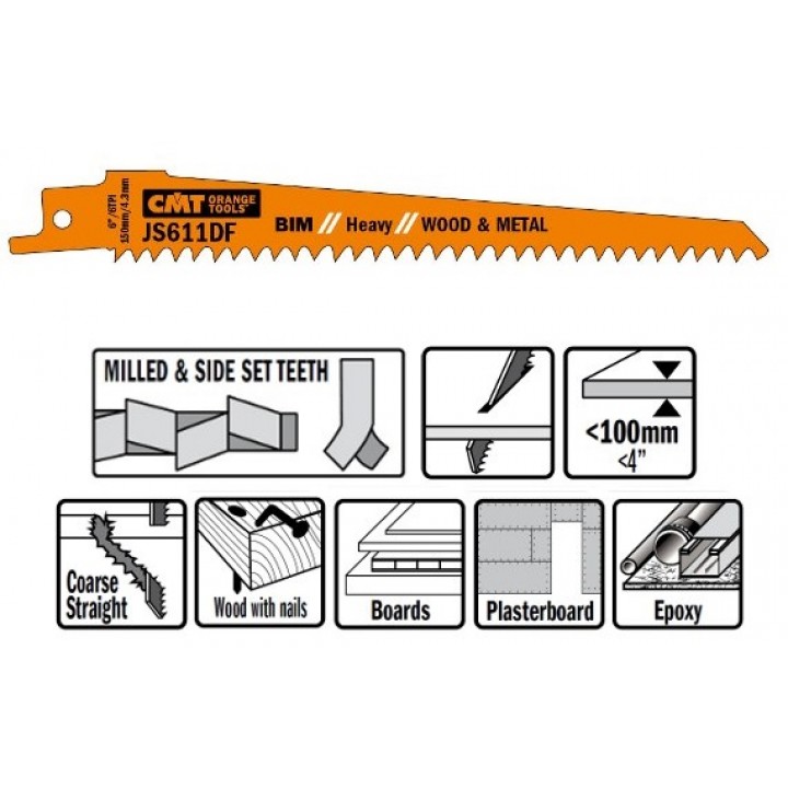 Пилки сабельные 5 штук для дерева и металла BIM 6TPI CMT JS611DF-5