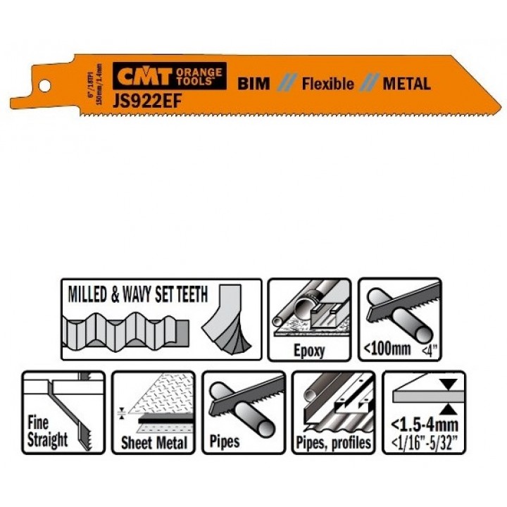 Пилки сабельные 5 штук для металла BIM 18TPI CMT JS922EF-5